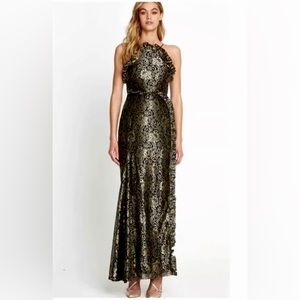 Alice McCall Distant Realms Maxi Gown— Black Gold Metallic Lace